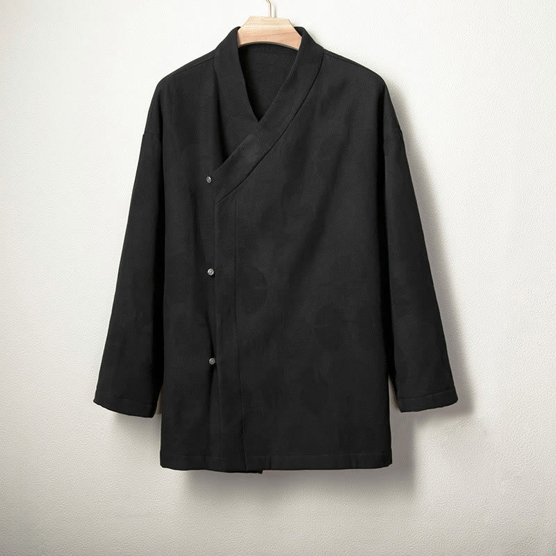 Cotton Linen Fleece-Lined Slim V-Neck Mindful Jacket Shirt