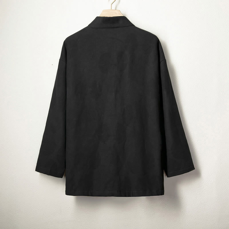 Cotton Linen Fleece-Lined Slim V-Neck Mindful Jacket Shirt