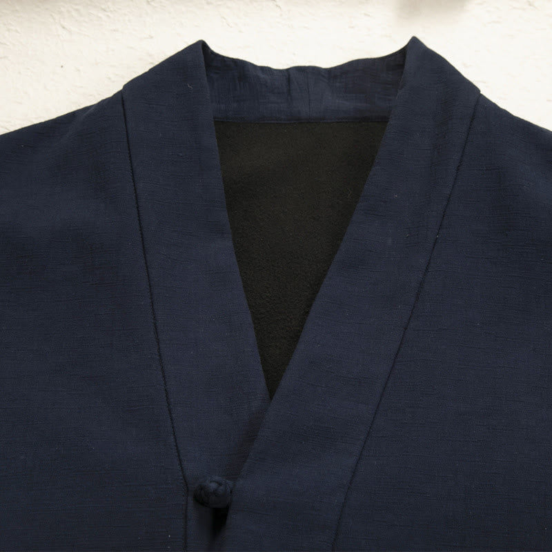 Cotton Linen Fleece-Lined Open Front Meditation Kimono Jacket