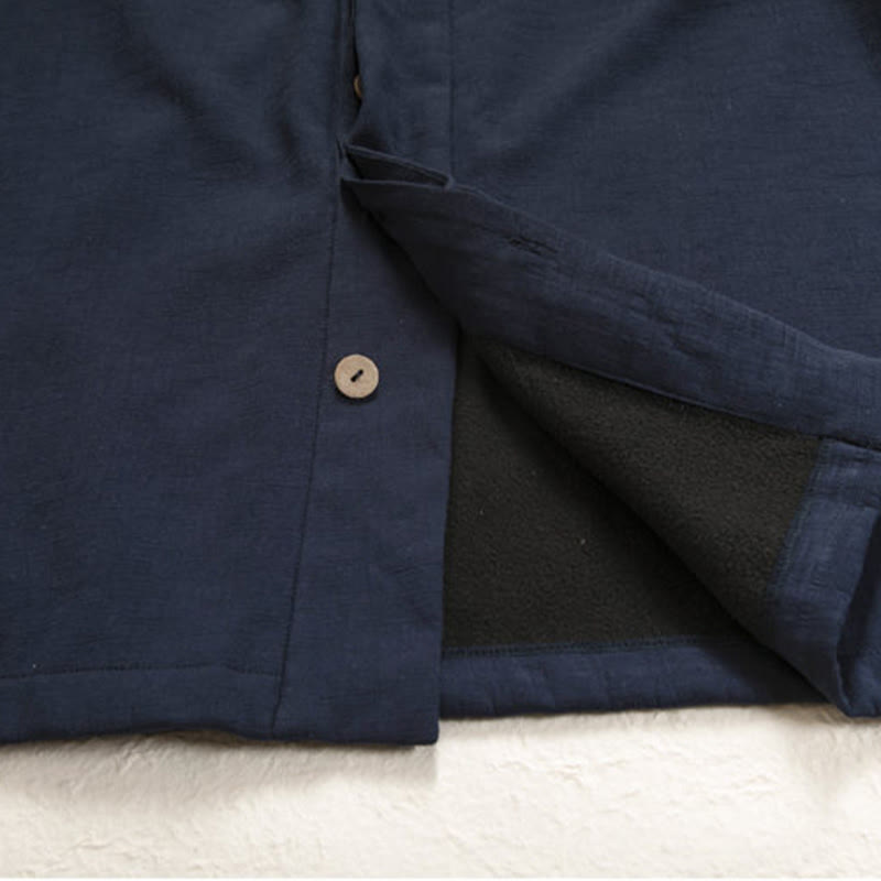 Cotton Linen Fleece-Lined Open Front Meditation Kimono Jacket