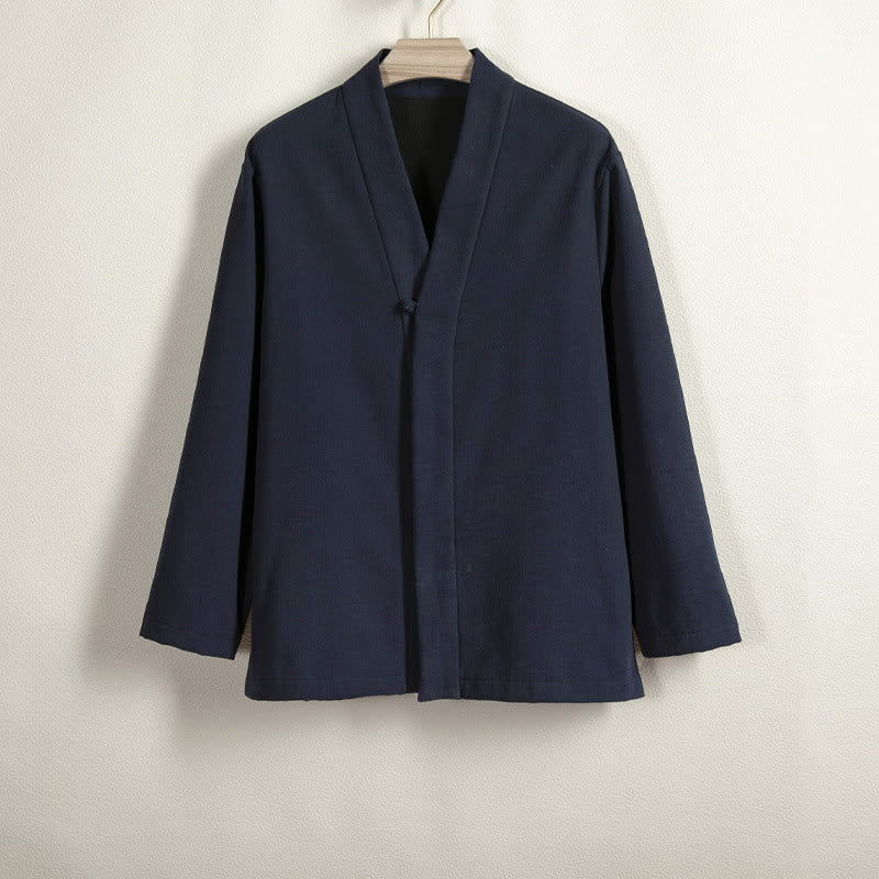 Cotton Linen Fleece-Lined Open Front Meditation Kimono Jacket