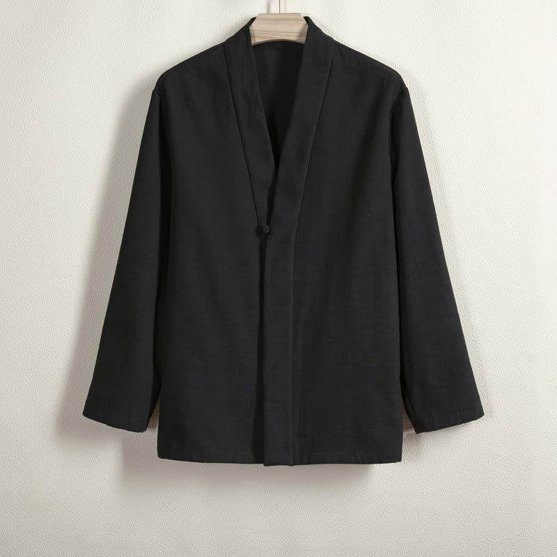 Cotton Linen Fleece-Lined Open Front Meditation Kimono Jacket