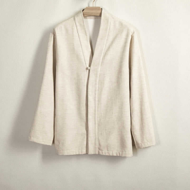 Cotton Linen Fleece-Lined Open Front Meditation Kimono Jacket