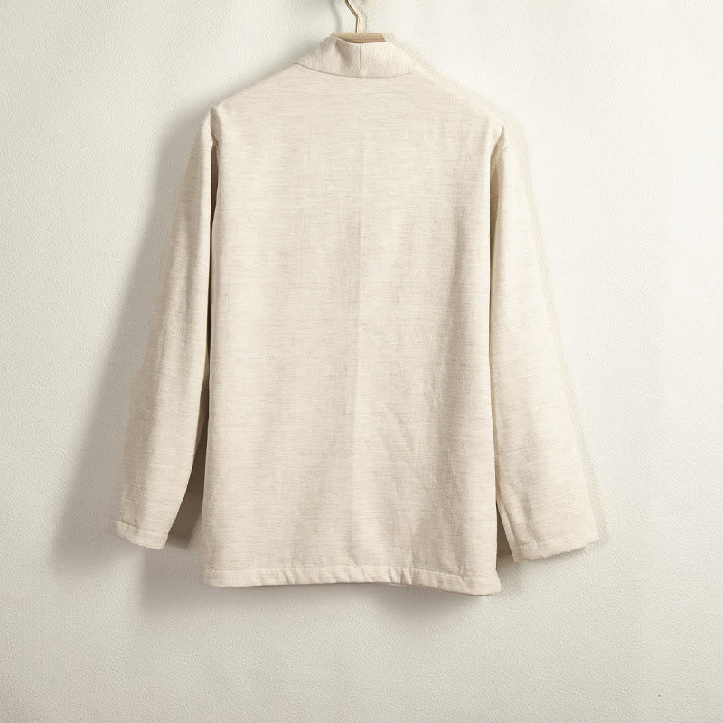 Cotton Linen Fleece-Lined Open Front Meditation Kimono Jacket