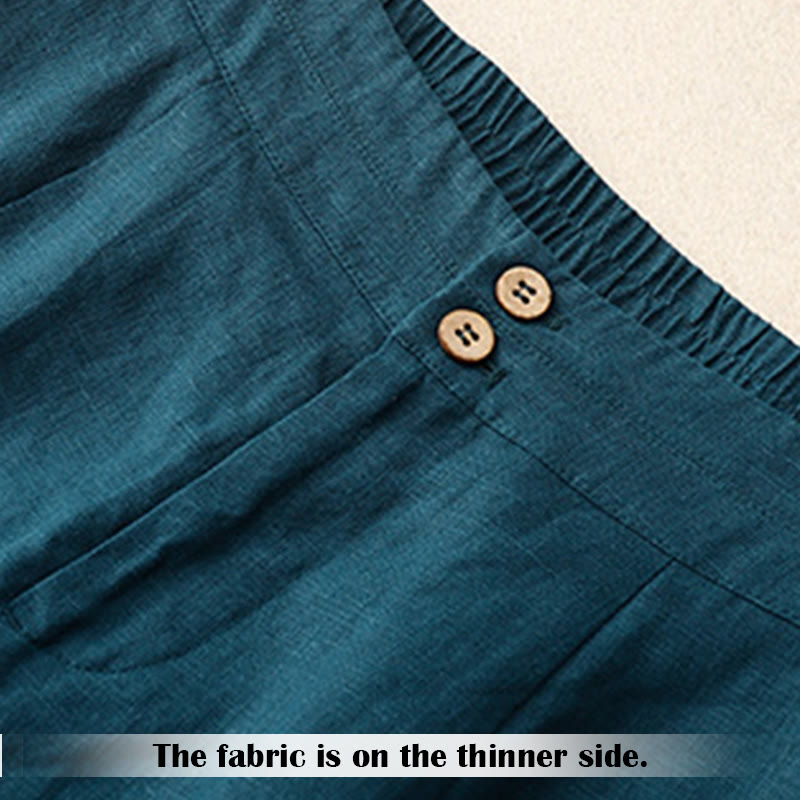 Summer Casual Simple Design Linen Women's Wide Leg Pants With Zipper Pockets