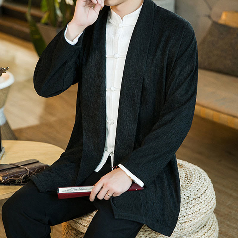 Tactile Cotton Linen Open Front Mindful Meditation Kimono Jacket