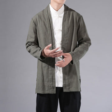 Cotton Linen Open Front Mindful Transition Men's Kimono Jacket