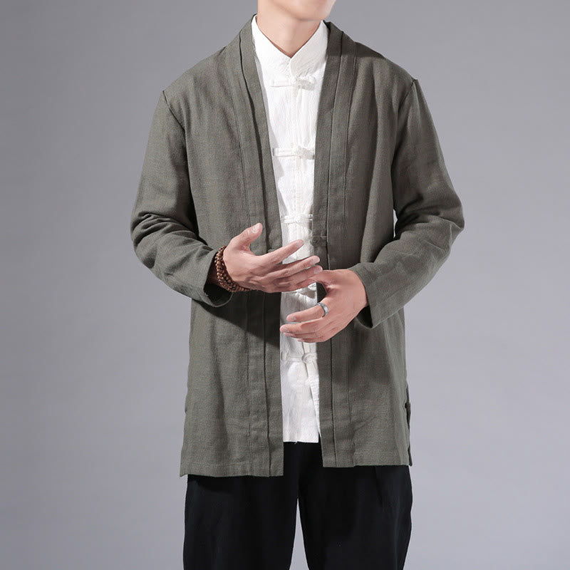 Cotton Linen Open Front Mindful Transition Men's Kimono Jacket