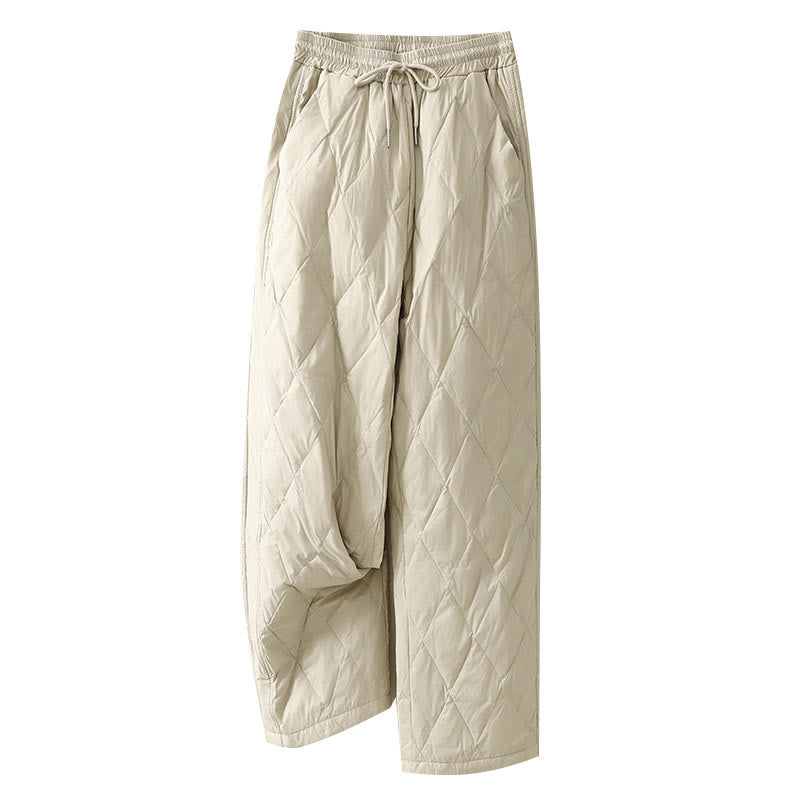 Casual High Waist Drawstring Design Women's Wide Leg Cotton Pants With Pockets