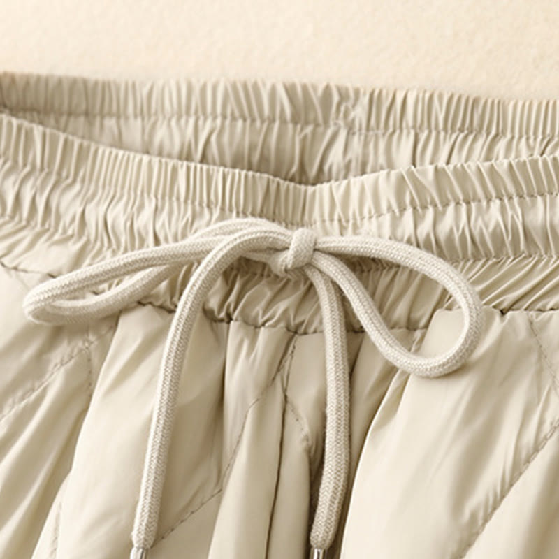 Casual High Waist Drawstring Design Women's Wide Leg Cotton Pants With Pockets