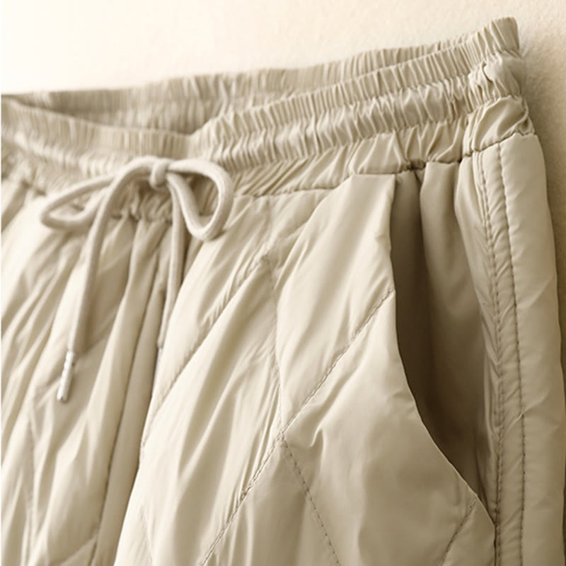 Casual High Waist Drawstring Design Women's Wide Leg Cotton Pants With Pockets