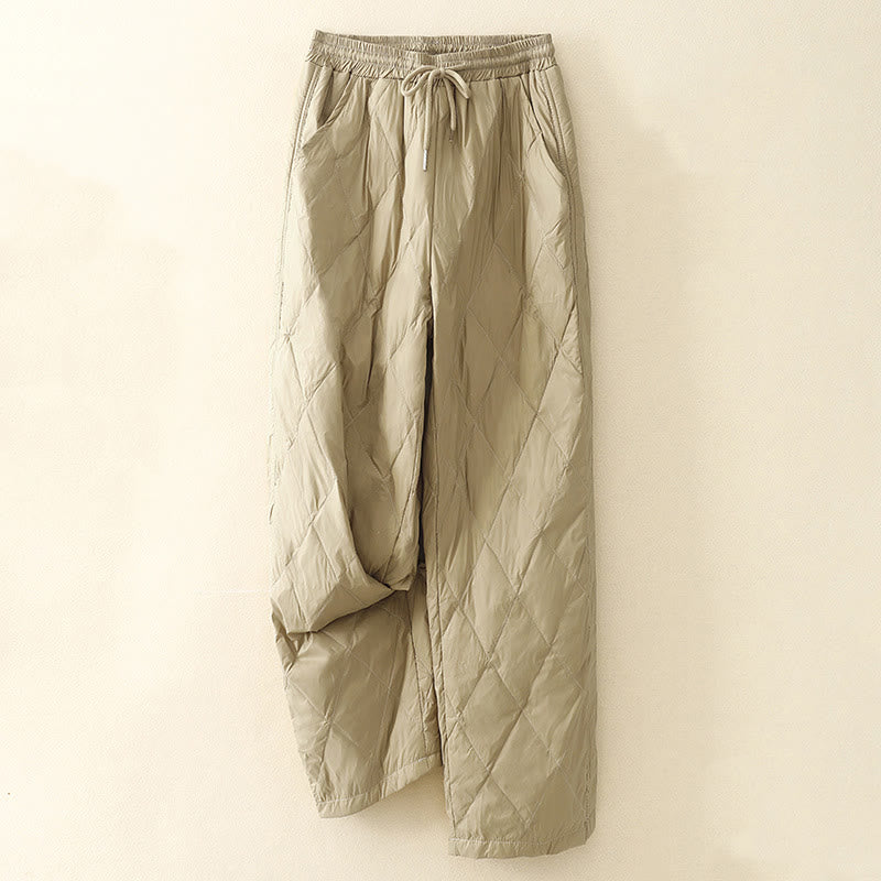 Casual High Waist Drawstring Design Women's Wide Leg Cotton Pants With Pockets