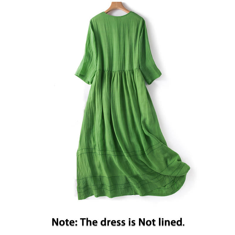Summer V-Neck Design Half Sleeve Cotton Midi Dress
