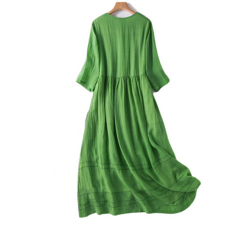 Summer V-Neck Design Half Sleeve Cotton Midi Dress