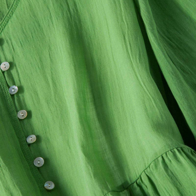 Summer V-Neck Design Half Sleeve Cotton Midi Dress