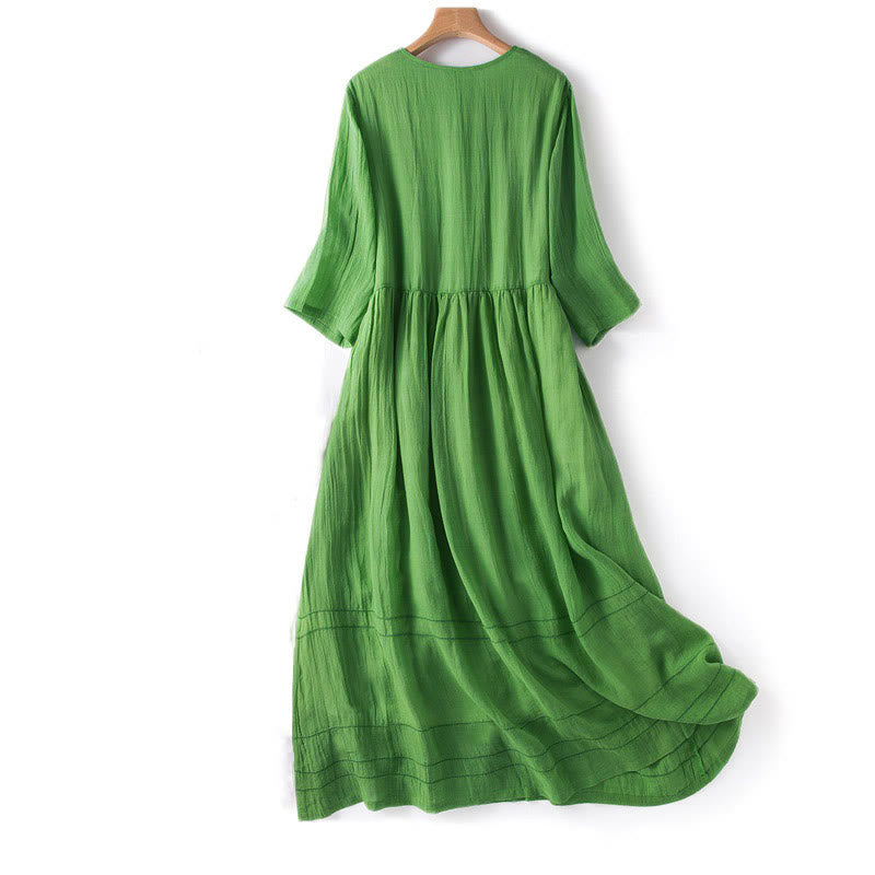Summer V-Neck Design Half Sleeve Cotton Midi Dress