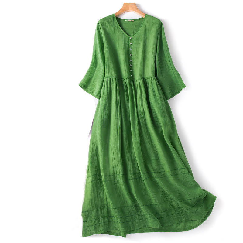 Summer V-Neck Design Half Sleeve Cotton Midi Dress