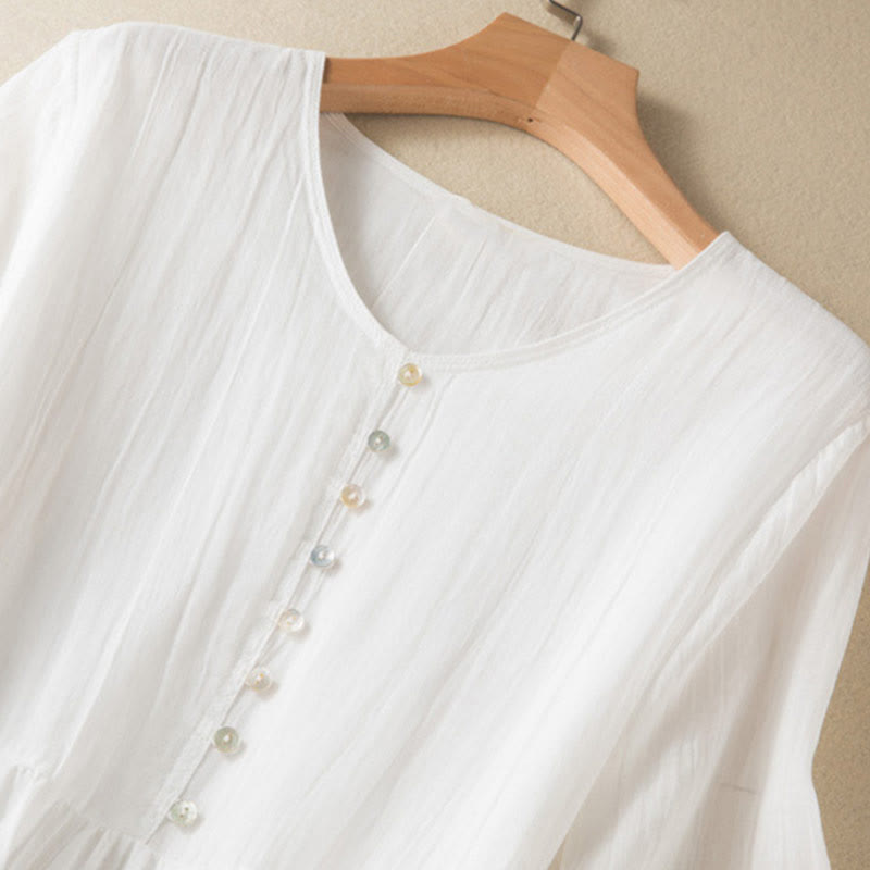 Summer V-Neck Design Half Sleeve Cotton Midi Dress