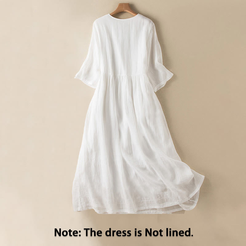 Summer V-Neck Design Half Sleeve Cotton Midi Dress