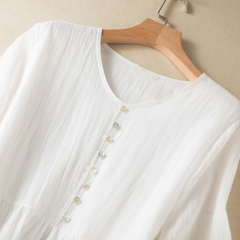 Summer V-Neck Design Half Sleeve Cotton Midi Dress