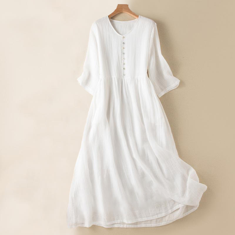 Summer V-Neck Design Half Sleeve Cotton Midi Dress