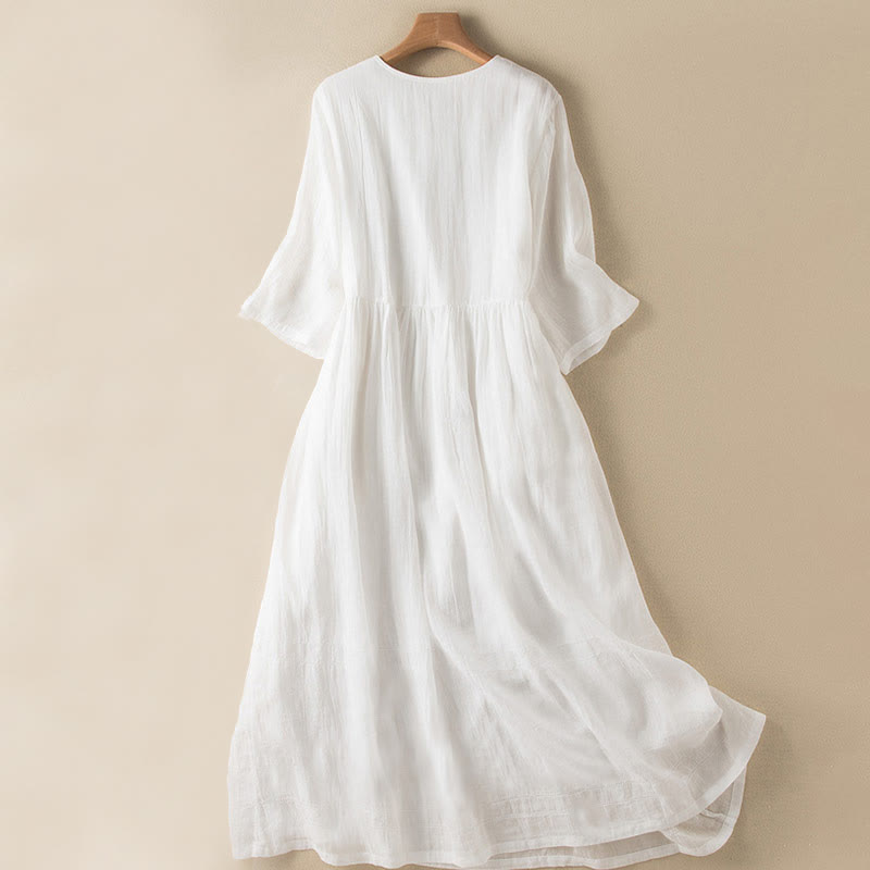 Summer V-Neck Design Half Sleeve Cotton Midi Dress