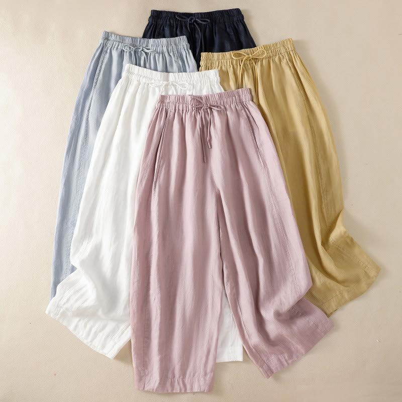 Tactile Cotton Linen High-Waist Meditation Wide Leg Pants