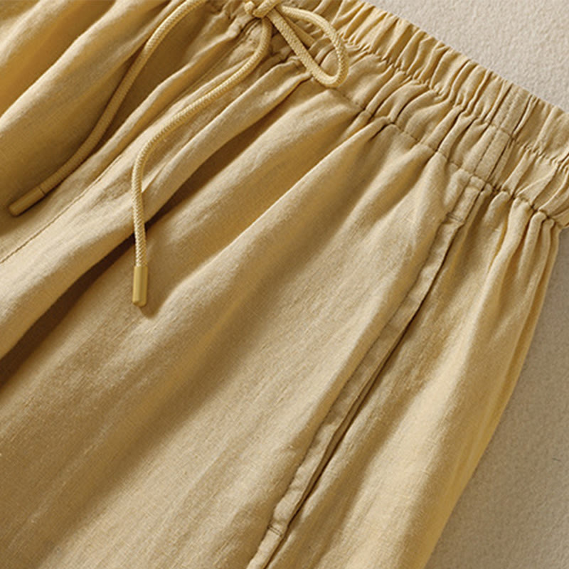 Tactile Cotton Linen High-Waist Meditation Wide Leg Pants