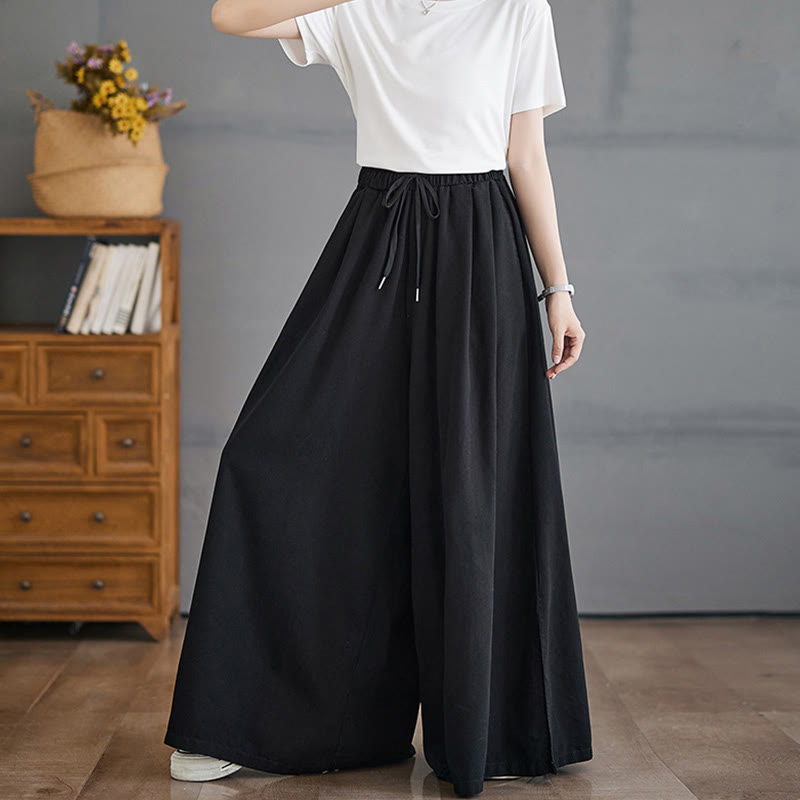 Breathable Cotton Wide-Leg Meditation Trousers with Side Slits