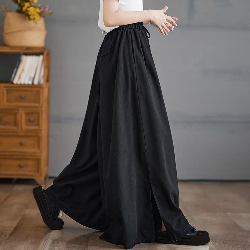 Breathable Cotton Wide-Leg Meditation Trousers with Side Slits