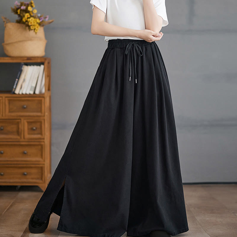 Breathable Cotton Wide-Leg Meditation Trousers with Side Slits