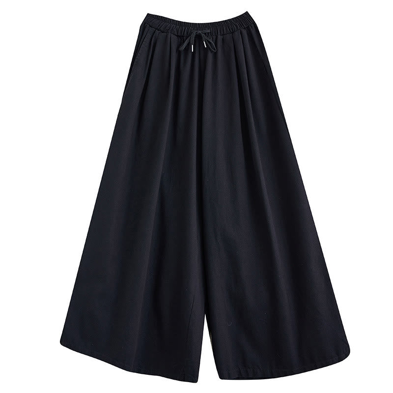 Breathable Cotton Wide-Leg Meditation Trousers with Side Slits