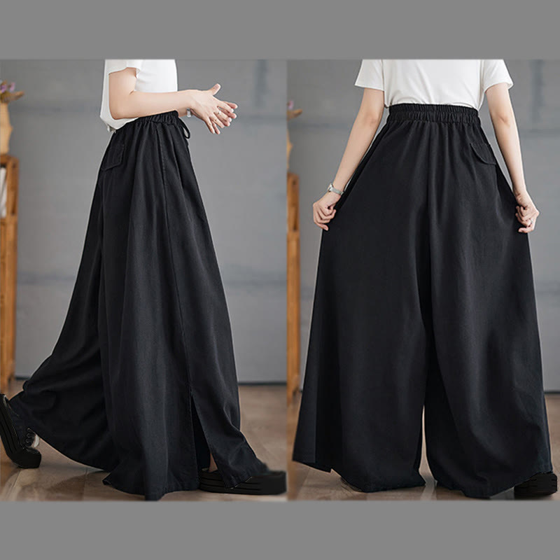 Breathable Cotton Wide-Leg Meditation Trousers with Side Slits