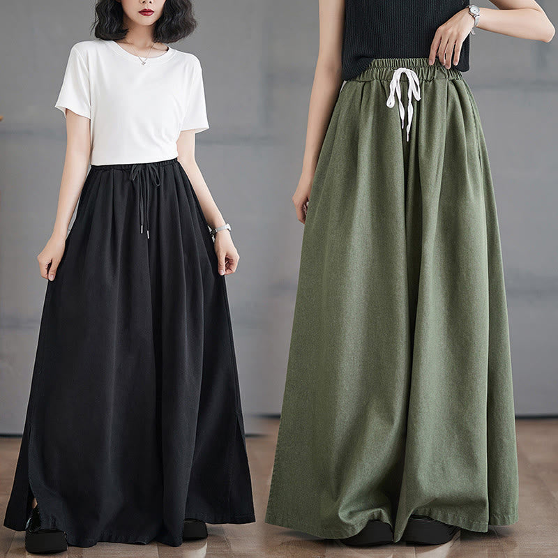 Breathable Cotton Wide-Leg Meditation Trousers with Side Slits