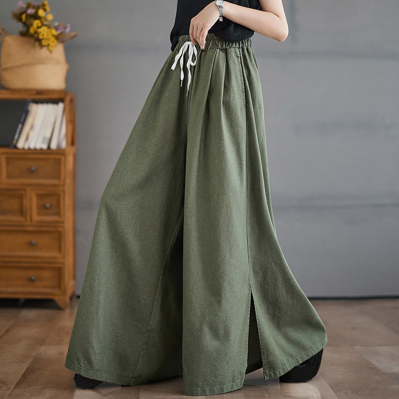 Breathable Cotton Wide-Leg Meditation Trousers with Side Slits