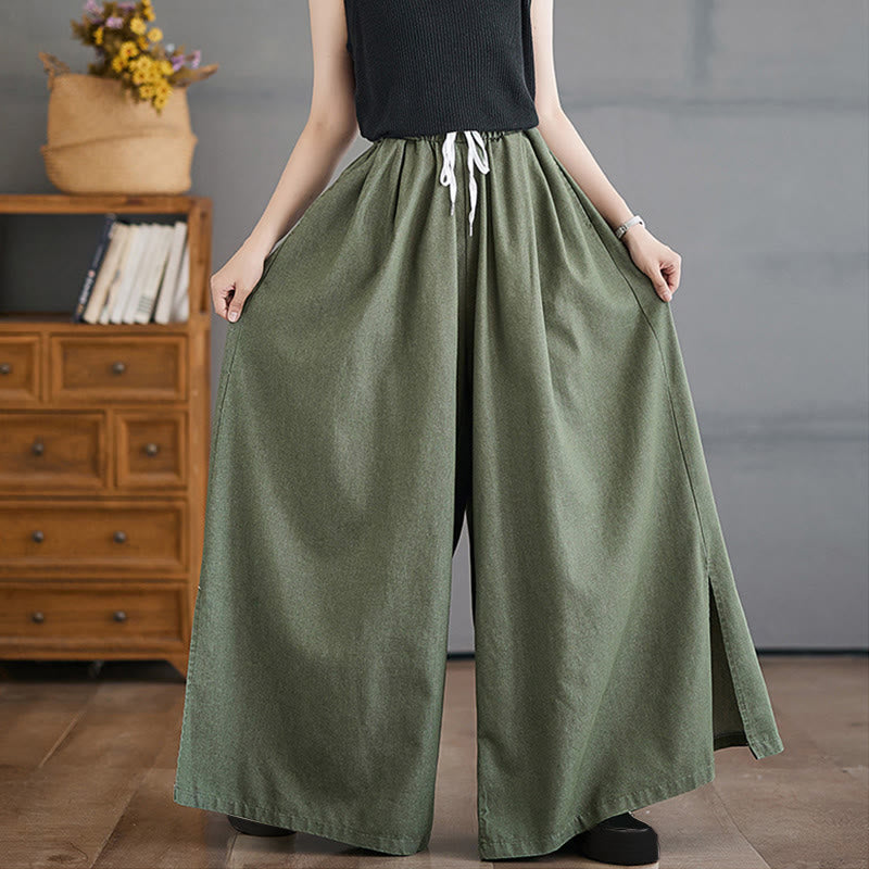 Breathable Cotton Wide-Leg Meditation Trousers with Side Slits