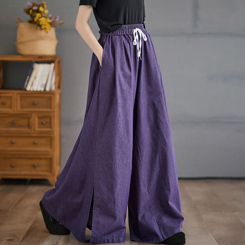 Breathable Cotton Wide-Leg Meditation Trousers with Side Slits
