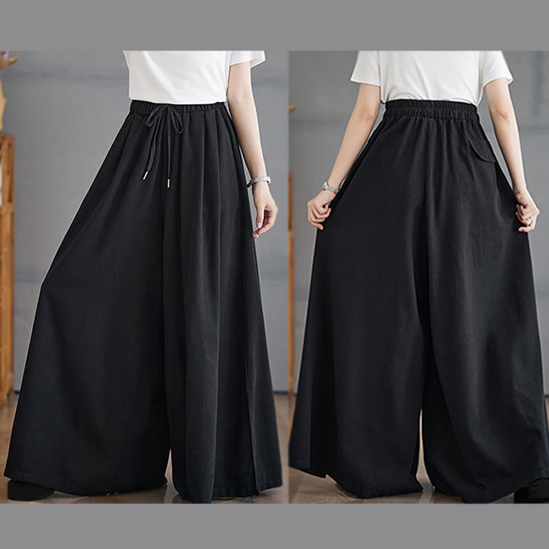 Breathable Cotton Wide-Leg Meditation Trousers with Side Slits