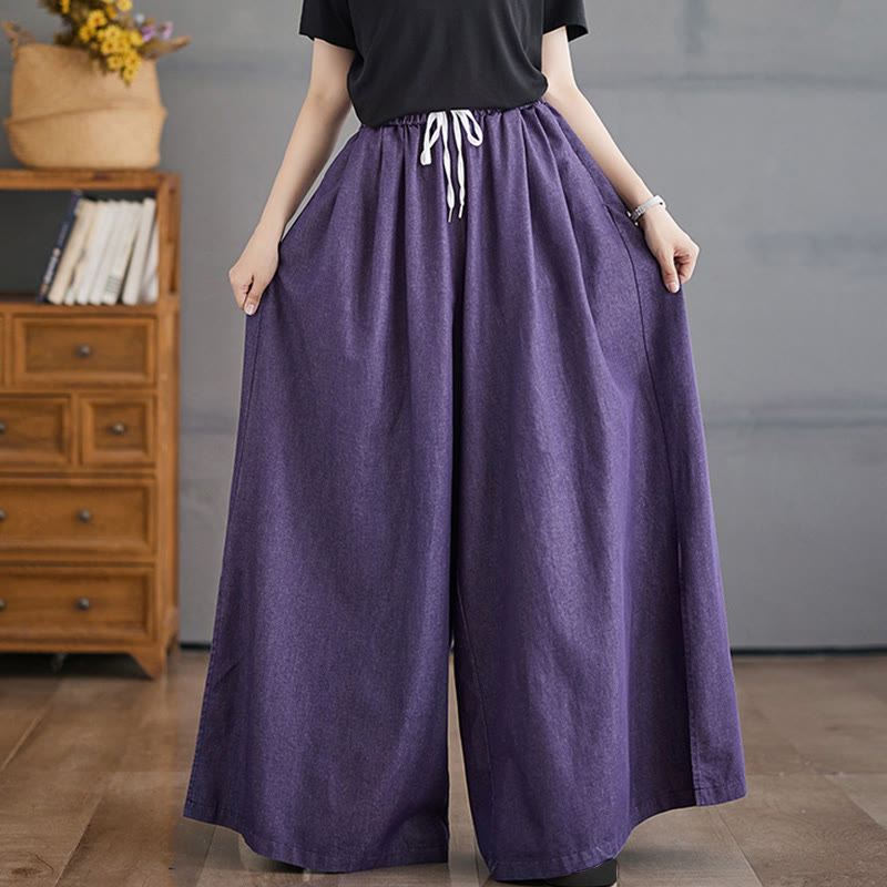 Breathable Cotton Wide-Leg Meditation Trousers with Side Slits