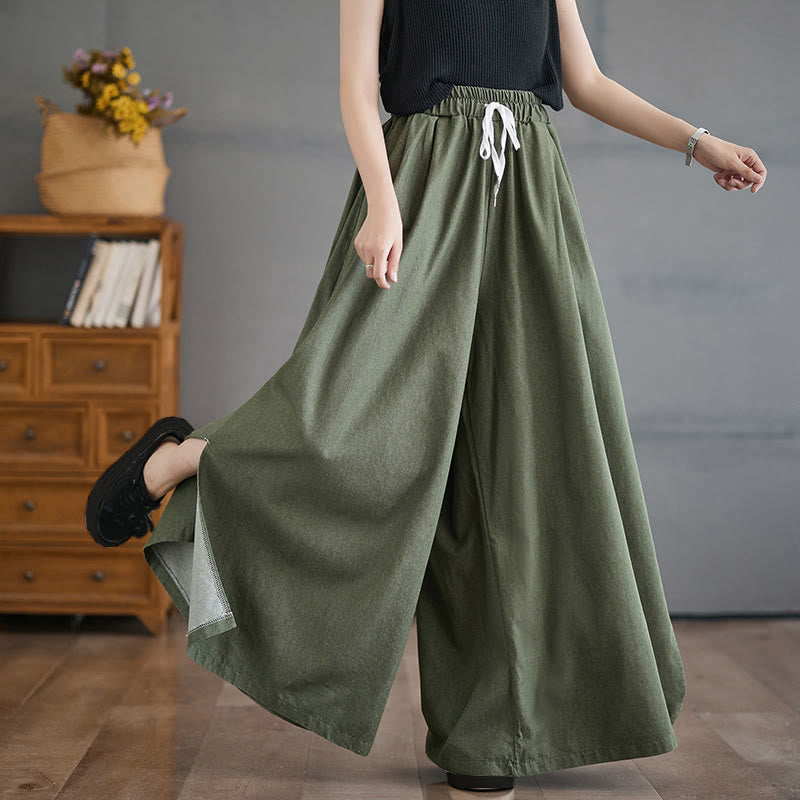 Breathable Cotton Wide-Leg Meditation Trousers with Side Slits