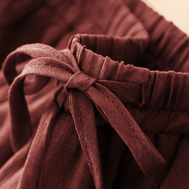 Spring Pure Color Drawstring Double Layer Women's Wide Leg Pants With Pockets