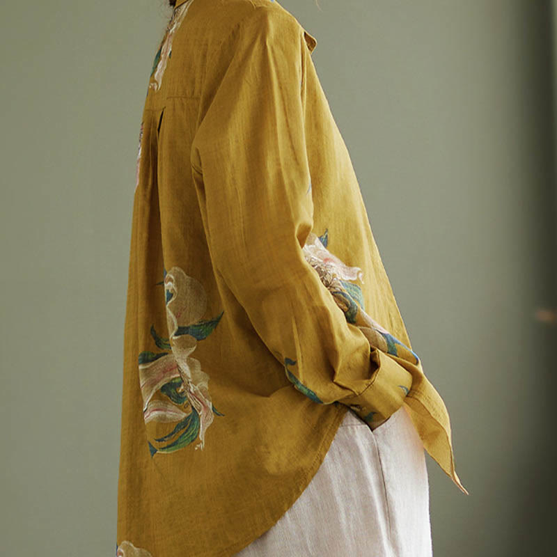 Literary Artistic Flower Print Cotton Clothing