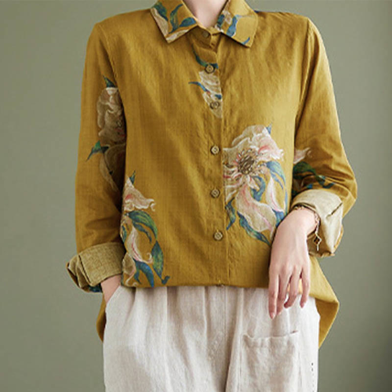 Literary Artistic Flower Print Cotton Clothing