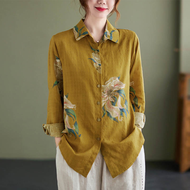Literary Artistic Flower Print Cotton Clothing