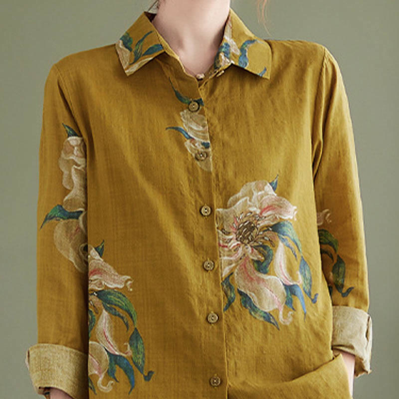Literary Artistic Flower Print Cotton Clothing