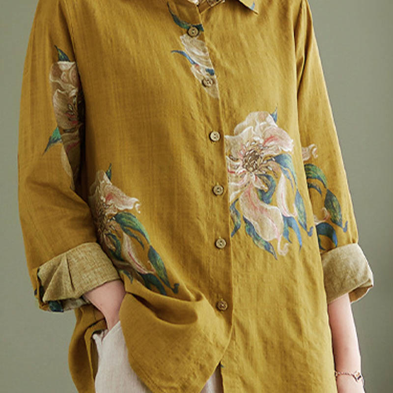 Literary Artistic Flower Print Cotton Clothing