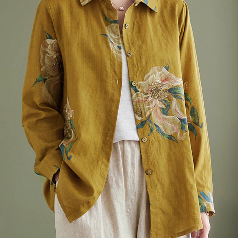 Literary Artistic Flower Print Cotton Clothing
