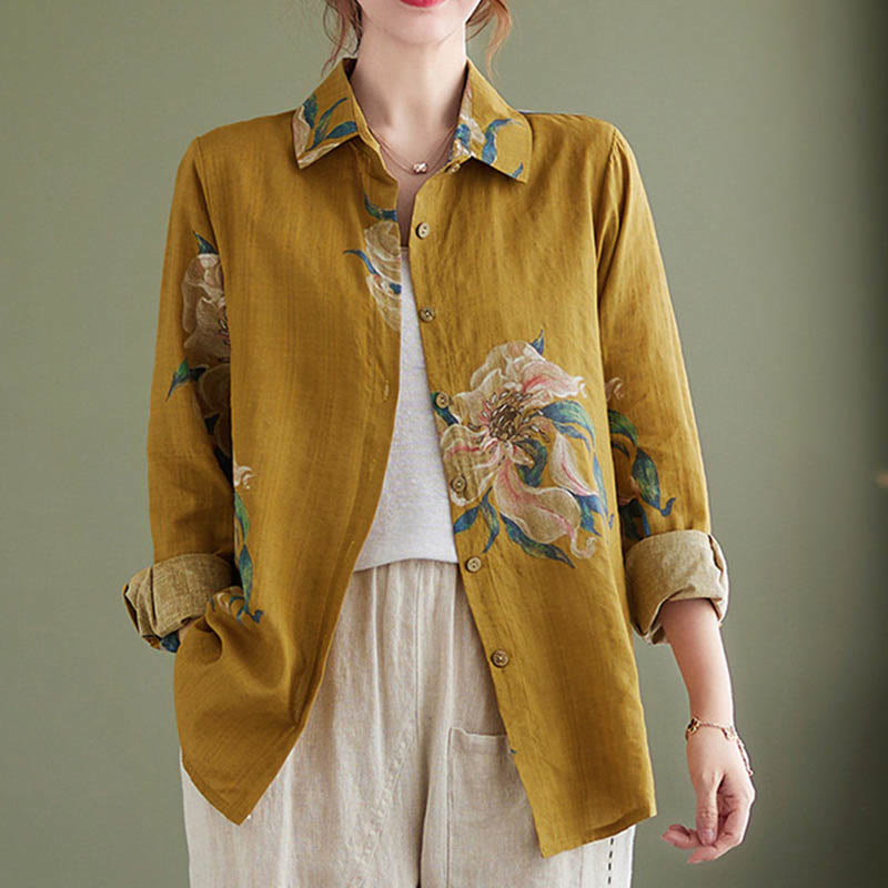 Literary Artistic Flower Print Cotton Clothing