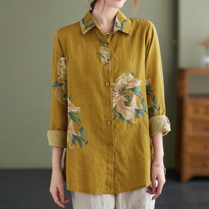 Literary Artistic Flower Print Cotton Clothing
