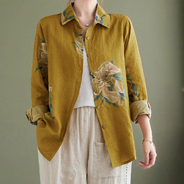 Literary Artistic Flower Print Cotton Clothing